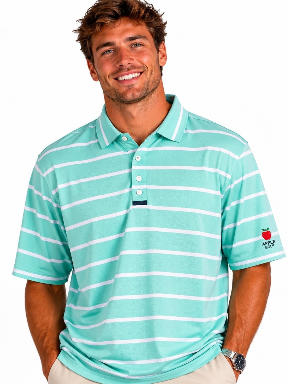 FootJoy Athletic Fit Mint Green Striped Golf Polo Shirt Size Large vacation
